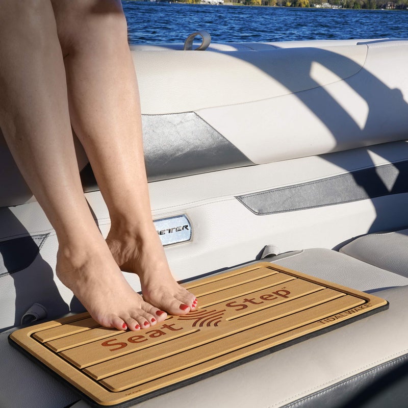 Tidal Wake Seat Step Non-Slip Marine Matâ€“ Protects Boat Seats & Upholstery from Rips, Dirt & Wear from Stepping on Seats-ideal for Cushions, Seat Covers, Vinyl Upholstery (Tan/White) - Image 2